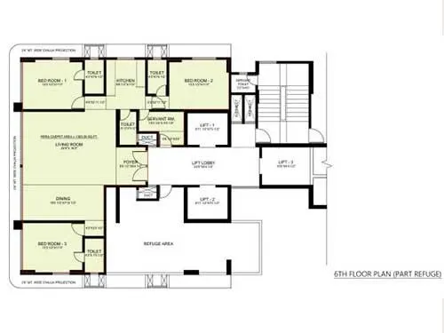3 BHK + SERVANT Floor Plan
