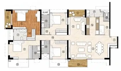 3 BHK + SERVANT Floor Plan